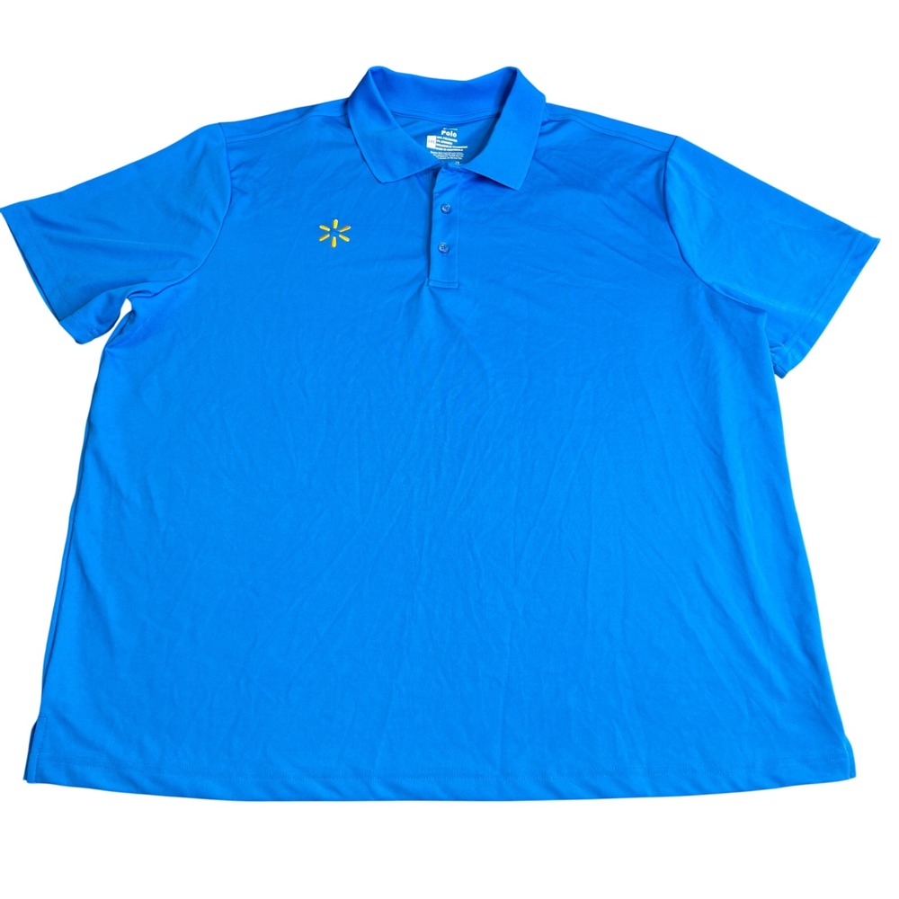Walmart Mens Royal Blue Employee Uniform Polo Shirt Spark Logo 2XL Short Sleeve